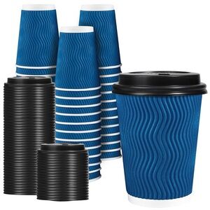 NEW Lamosi 12 OZ Disposable Coffee Cups with Lids - 50 Pack Insulated Corrugated